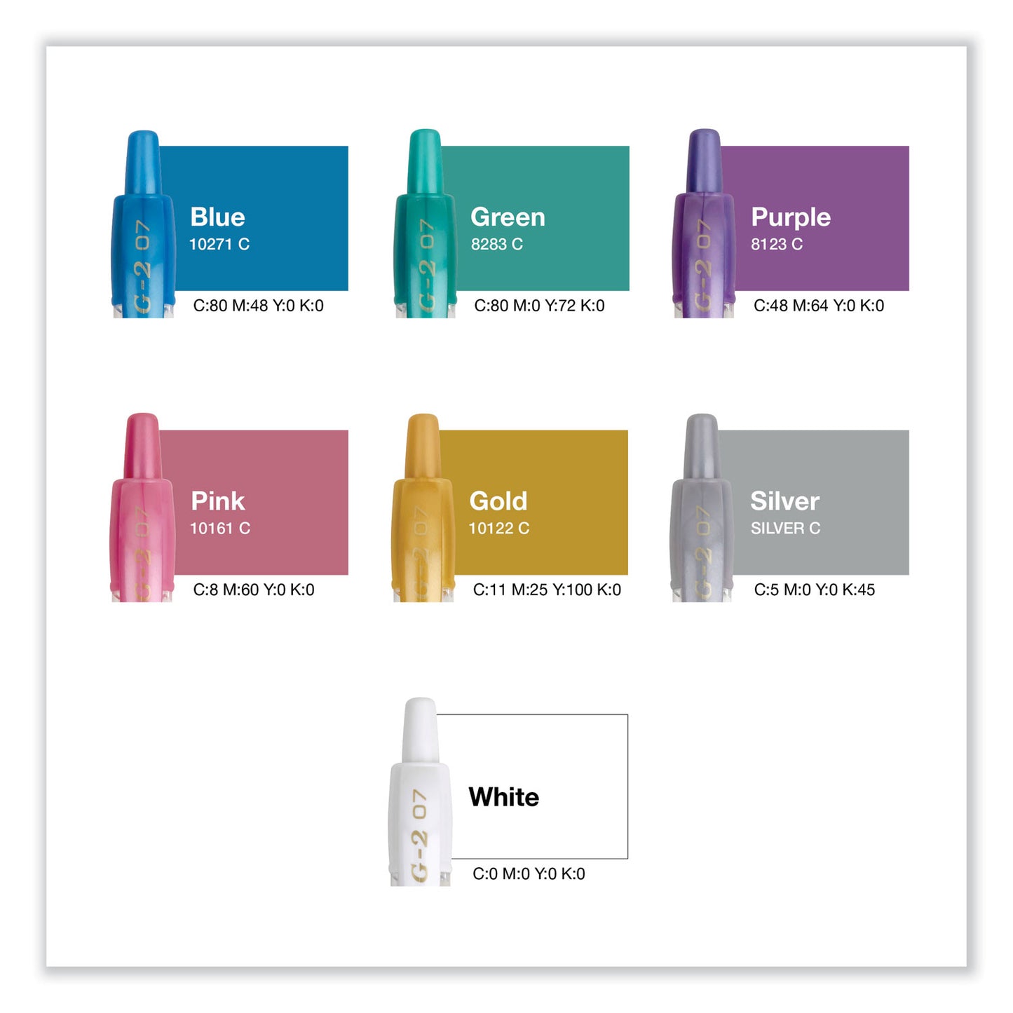Pilot G2 Metallics Gel Pen, Retractable, Fine 0.7 mm, Assorted Ink and Barrel Colors, 8/Pack (34405)