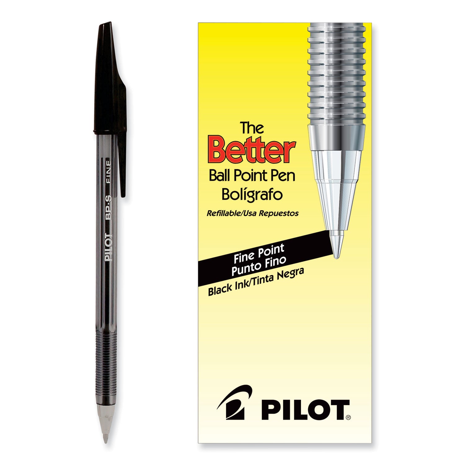 Pilot Better Ballpoint Pen, Stick, Fine 0.7 mm, Black Ink, Smoke Barrel, Dozen (35011)