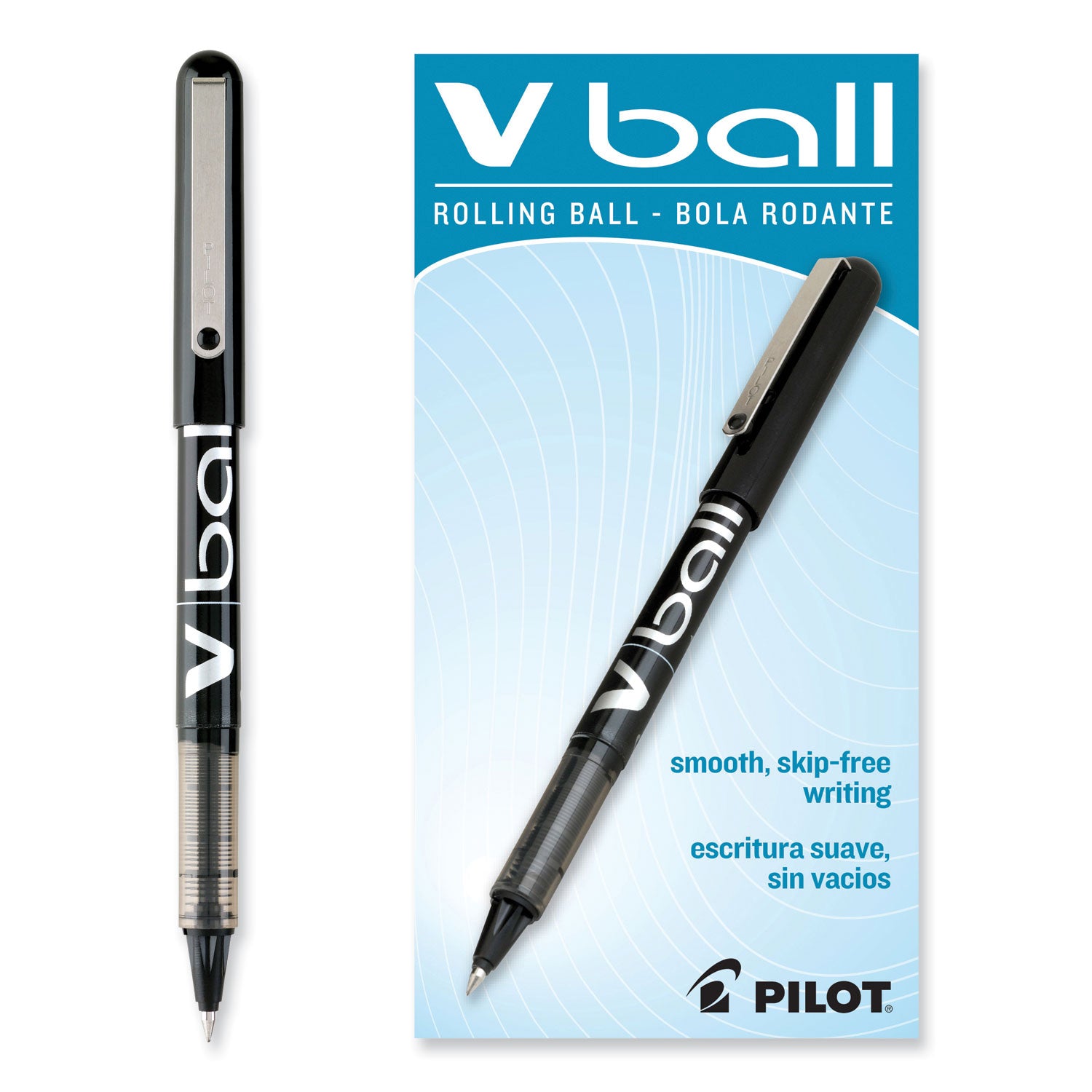 Pilot VBall Liquid Ink Roller Ball Pen, Stick, Extra-Fine 0.5 mm, Black Ink, Black/Clear Barrel, Dozen (35200)