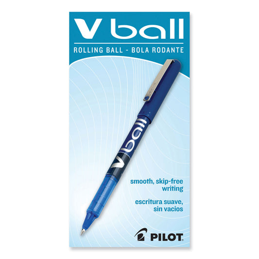 Pilot VBall Liquid Ink Roller Ball Pen, Stick, Extra-Fine 0.5 mm, Blue Ink, Blue/Clear Barrel, Dozen (35201)