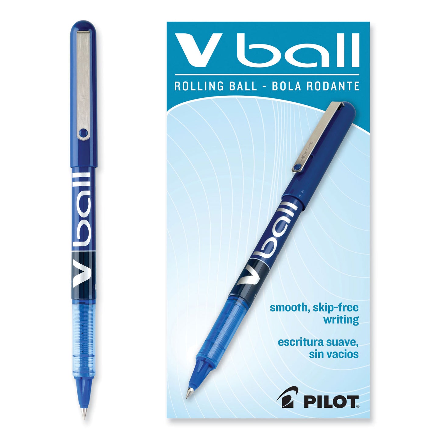 Pilot VBall Liquid Ink Roller Ball Pen, Stick, Extra-Fine 0.5 mm, Blue Ink, Blue/Clear Barrel, Dozen (35201)