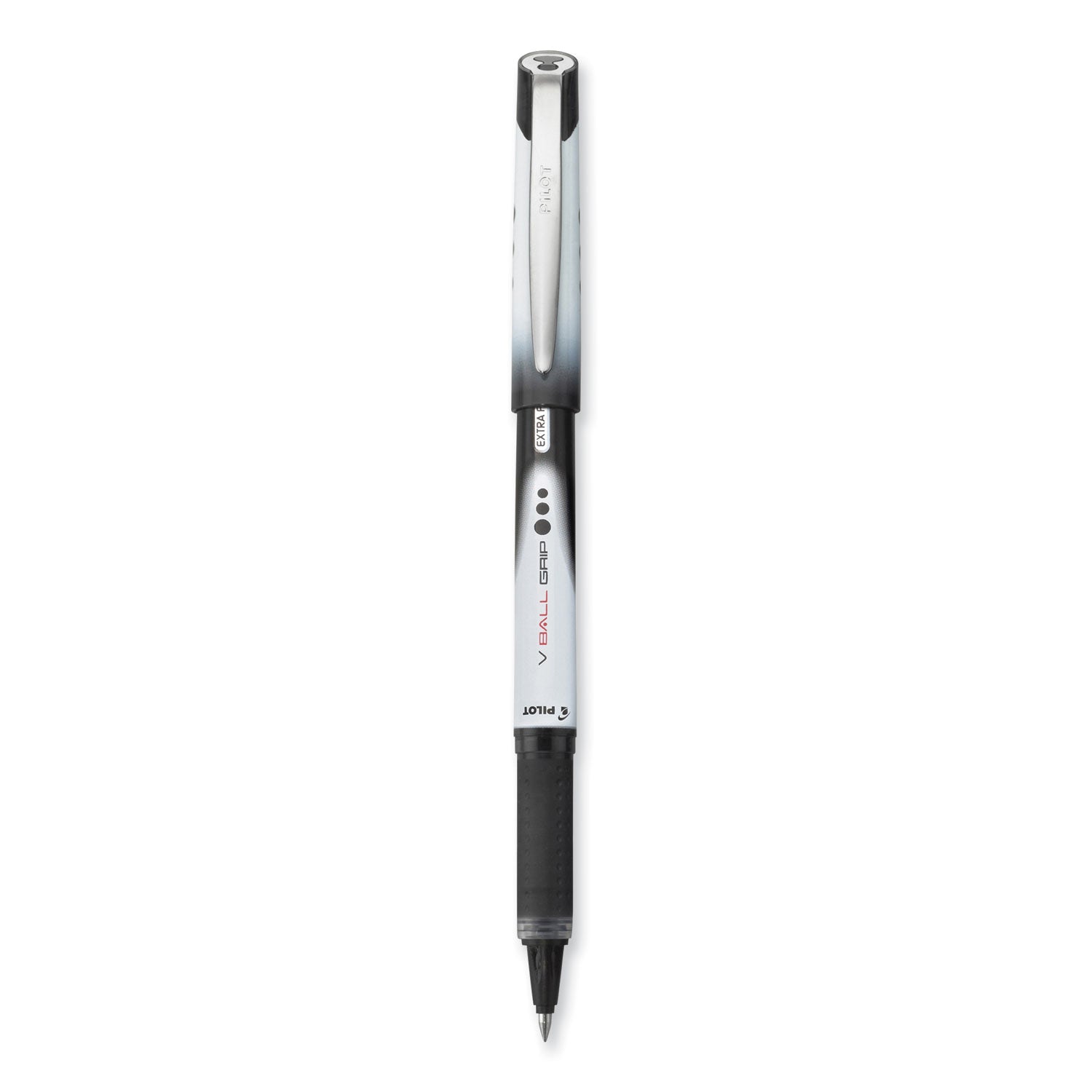 Pilot VBall Grip Liquid Ink Roller Ball Pen, Stick, Extra-Fine 0.5 mm, Black Ink, Black/White Barrel, Dozen (35470)