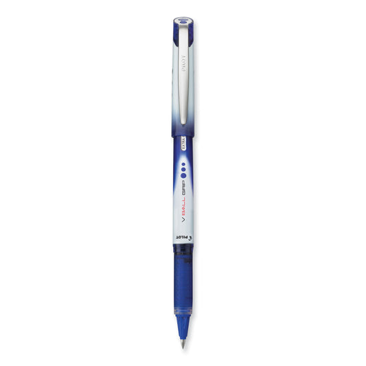 Pilot VBall Grip Liquid Ink Roller Ball Pen, Stick, Extra-Fine 0.5 mm, Blue Ink, Blue/White Barrel, Dozen (35471)