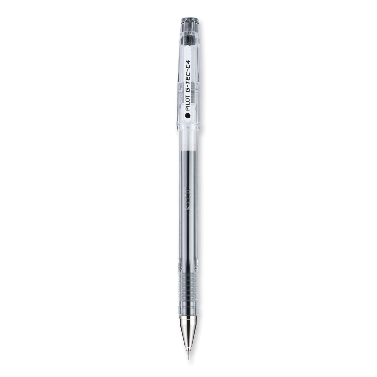 Pilot G-TEC-C Ultra Gel Pen, Stick, Extra-Fine 0.4 mm, Black Ink, Clear/Black Barrel, Dozen (35491)