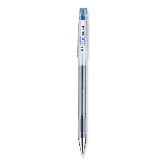 Pilot G-TEC-C Ultra Gel Pen, Stick, Extra-Fine 0.4 mm, Blue Ink, Clear/Blue Barrel, Dozen (35492)