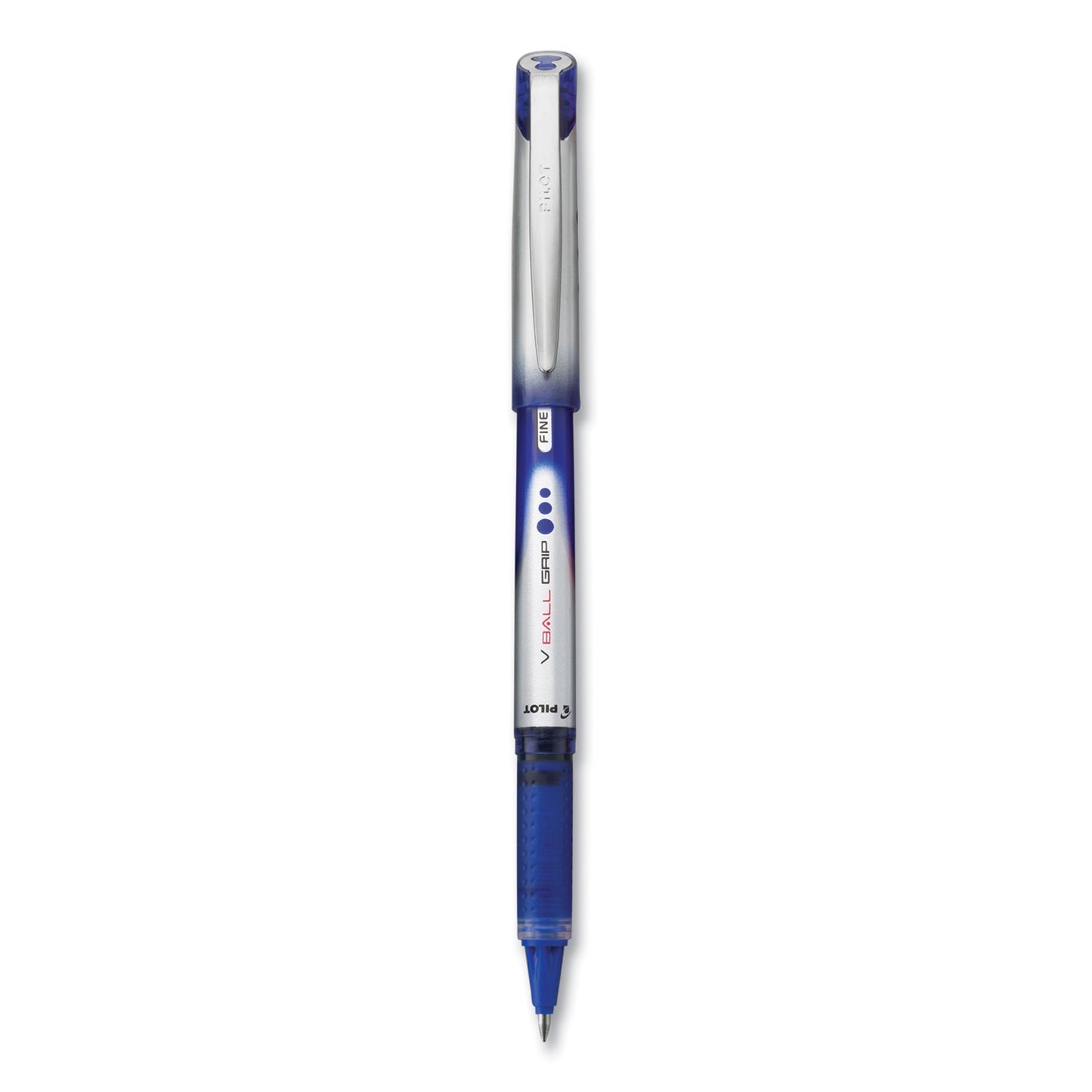 Pilot VBall Grip Liquid Ink Roller Ball Pen, Stick, Fine 0.7 mm, Blue Ink, Blue/Silver Barrel, Dozen (35571)