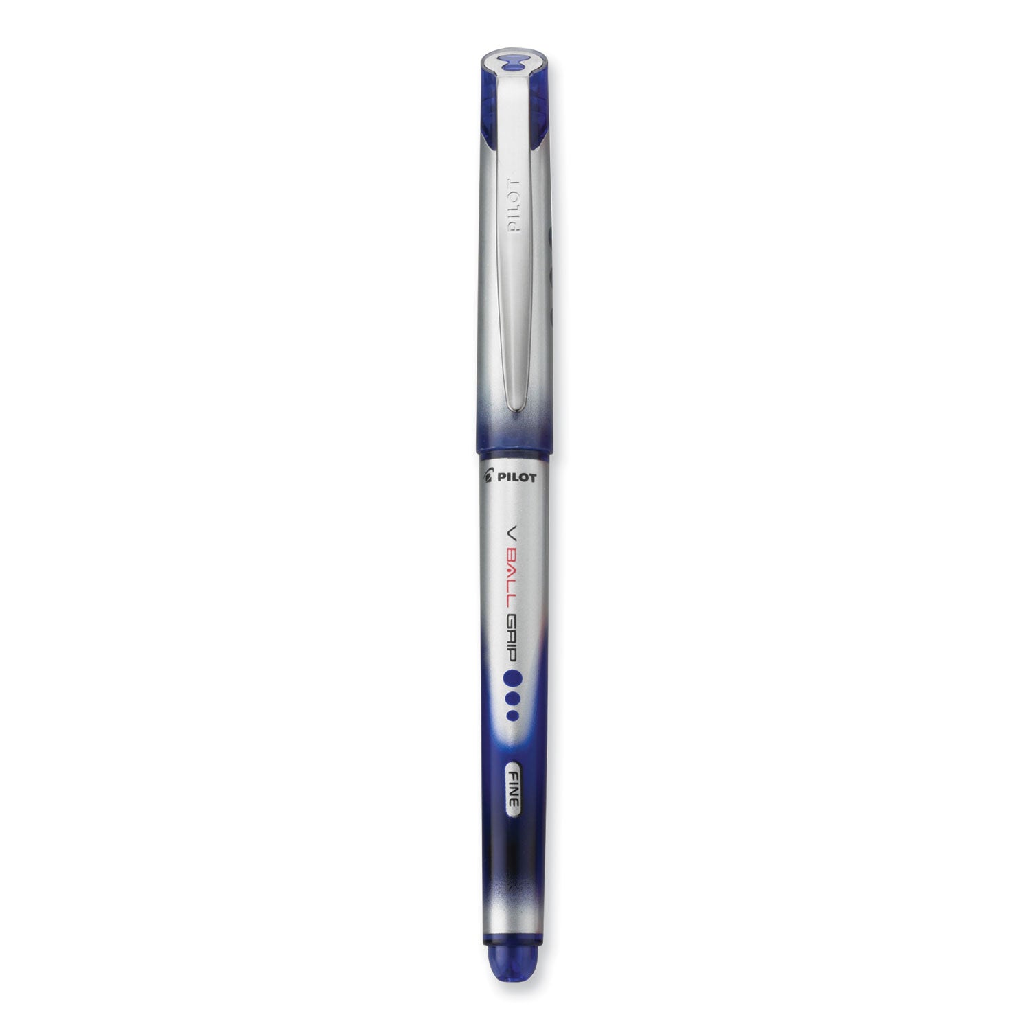 Pilot VBall Grip Liquid Ink Roller Ball Pen, Stick, Fine 0.7 mm, Blue Ink, Blue/Silver Barrel, Dozen (35571)