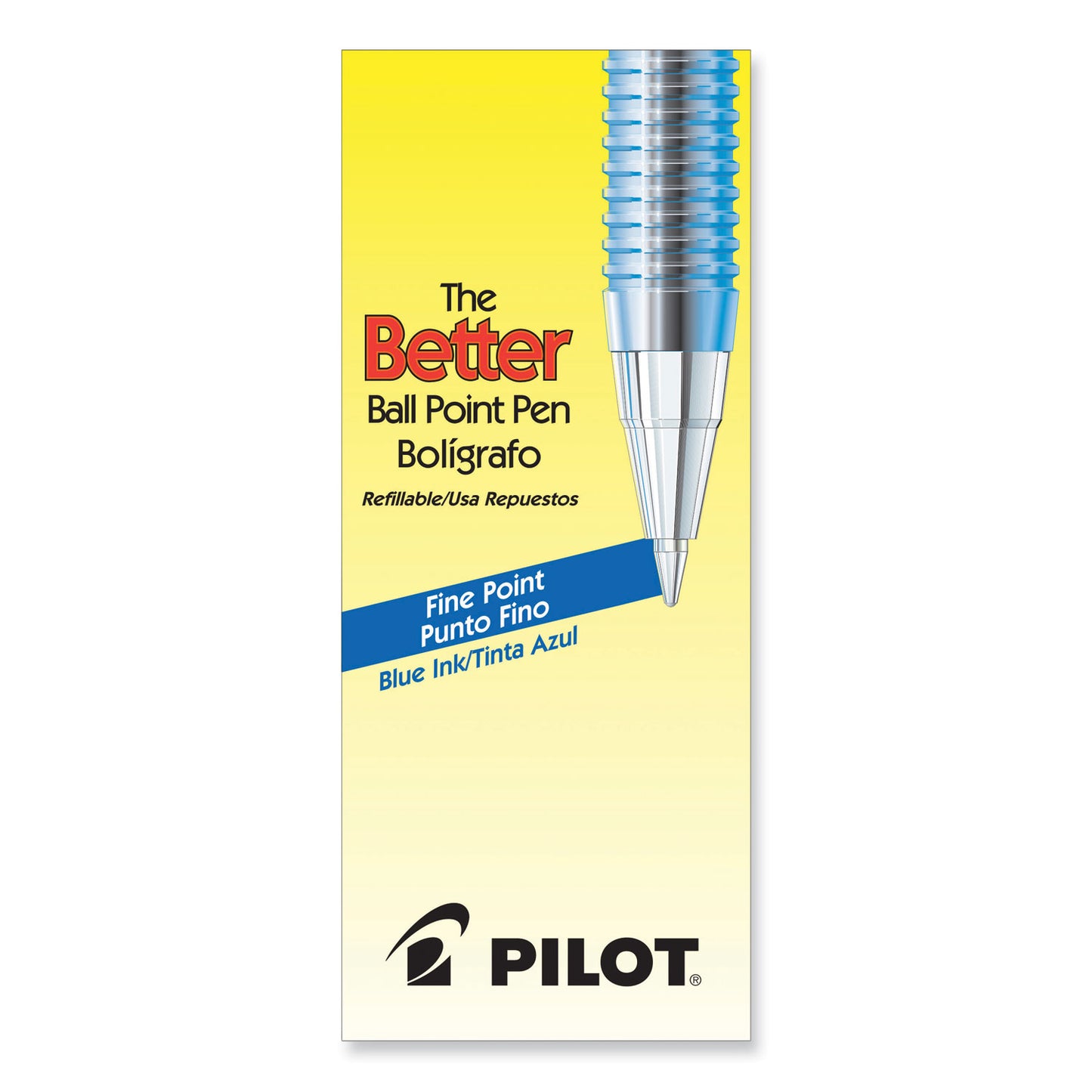 Pilot Better Ballpoint Pen, Stick, Fine 0.7 mm, Blue Ink, Translucent Blue Barrel, Dozen (36011)