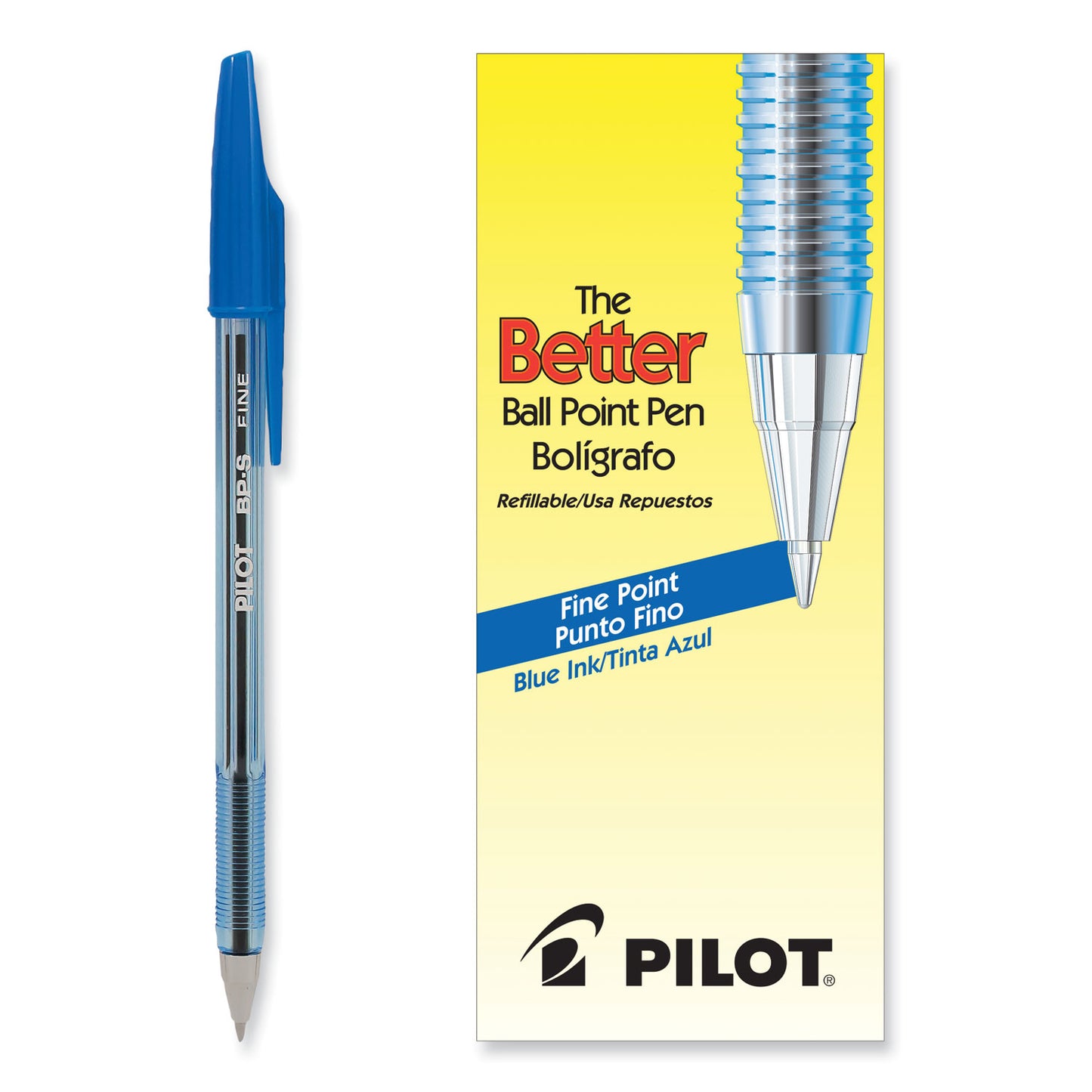 Pilot Better Ballpoint Pen, Stick, Fine 0.7 mm, Blue Ink, Translucent Blue Barrel, Dozen (36011)