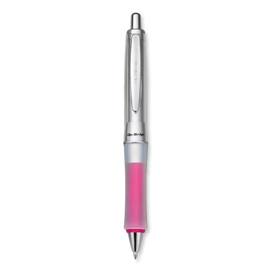 Pilot Dr. Grip Center of Gravity Ballpoint Pen, Retractable, Medium 1 mm, Black Ink, Silver/Pink Grip Barrel (36182)