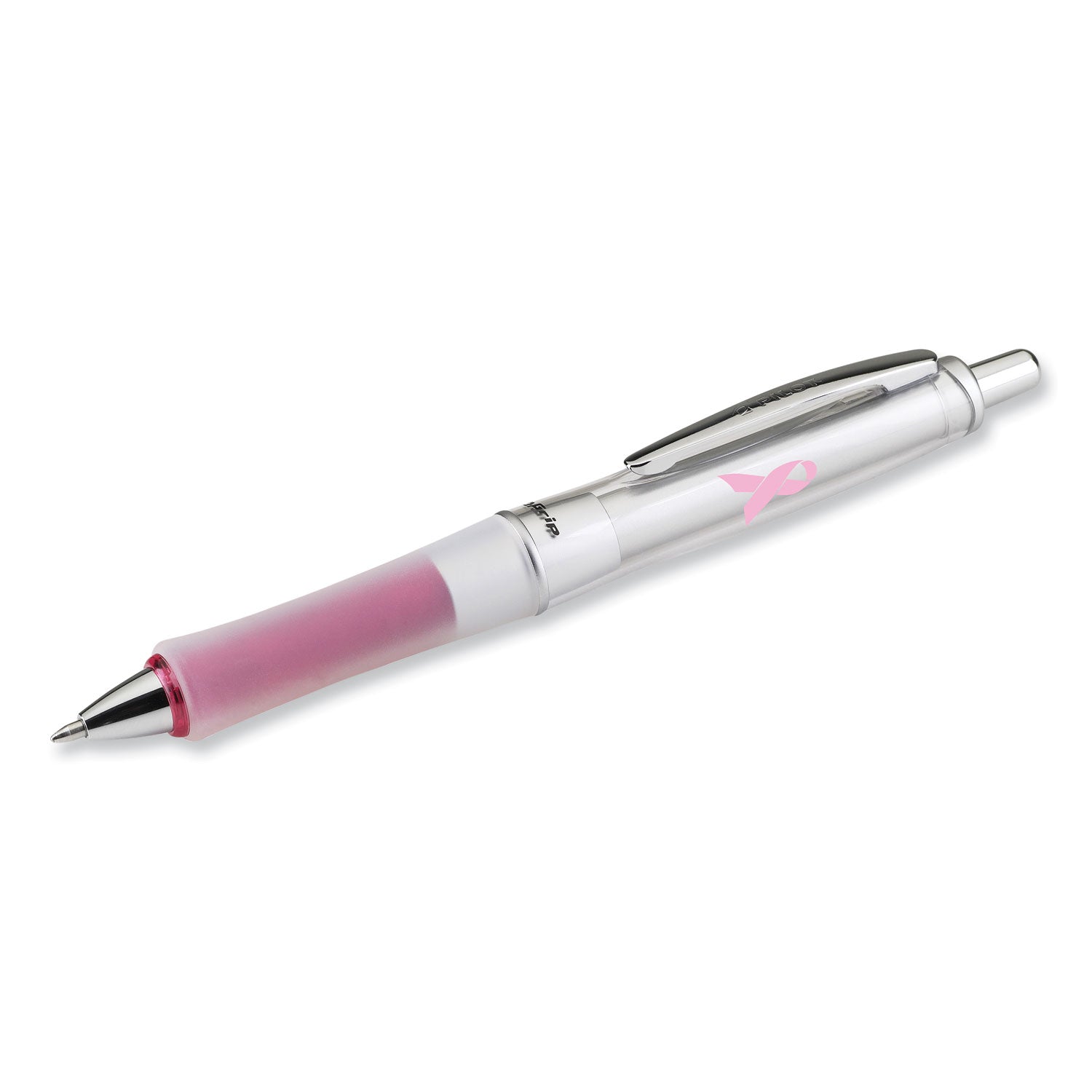 Pilot Dr. Grip Center of Gravity Breast Cancer Awareness Ballpoint Pen, Retractable, Medium 1mm, Black Ink, Silver/Pink Barrel (36192)