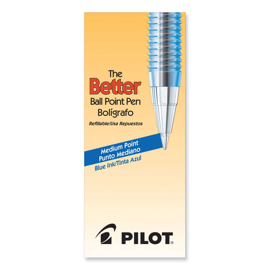 Pilot Better Ballpoint Pen, Stick, Medium 1 mm, Blue Ink, Translucent Blue Barrel, Dozen (36711)