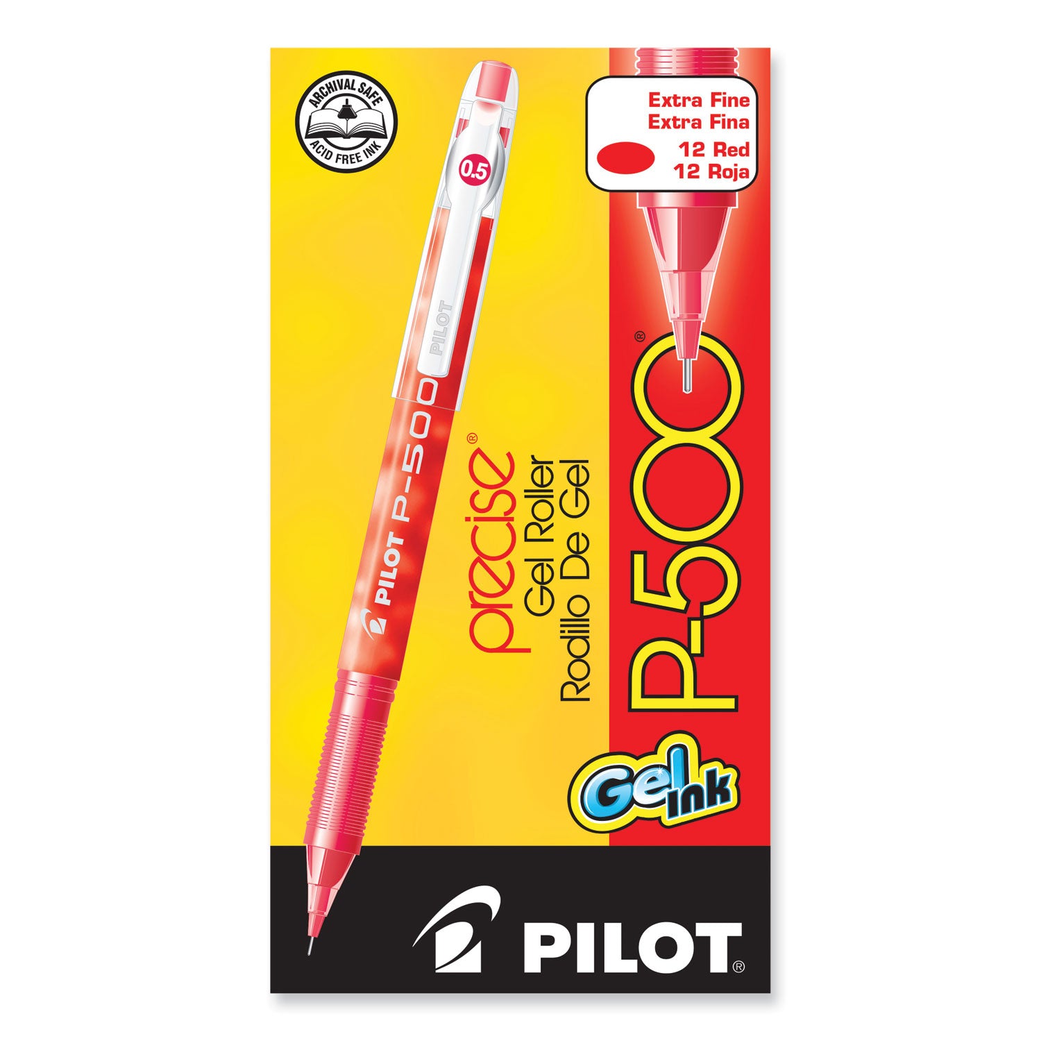 Pilot Precise P-500 Gel Pen, Stick, Extra-Fine 0.5 mm, Red Ink, Red Barrel, Dozen (38602)