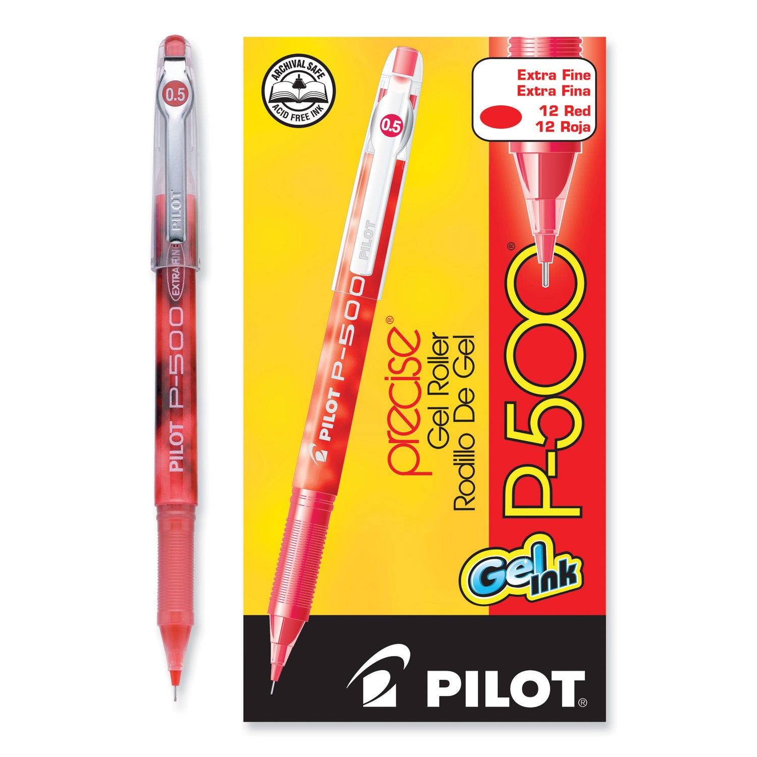 Pilot Precise P-500 Gel Pen, Stick, Extra-Fine 0.5 mm, Red Ink, Red Barrel, Dozen (38602)