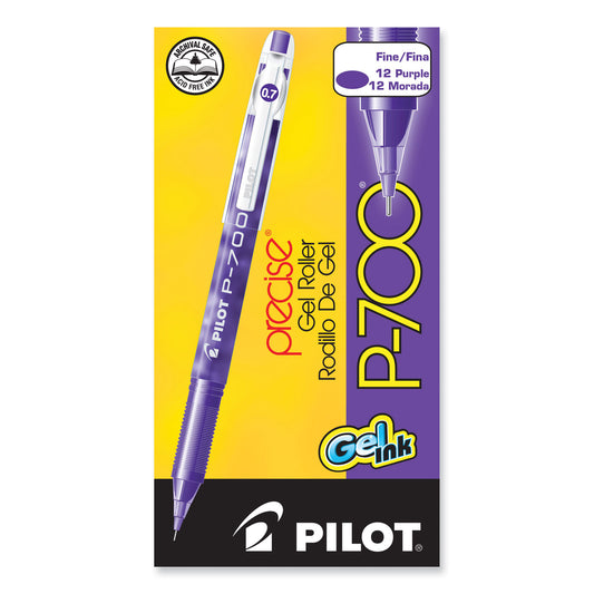 Pilot Precise P-700 Gel Pen, Stick, Fine 0.7 mm, Purple Ink, Purple Barrel, Dozen (38621)