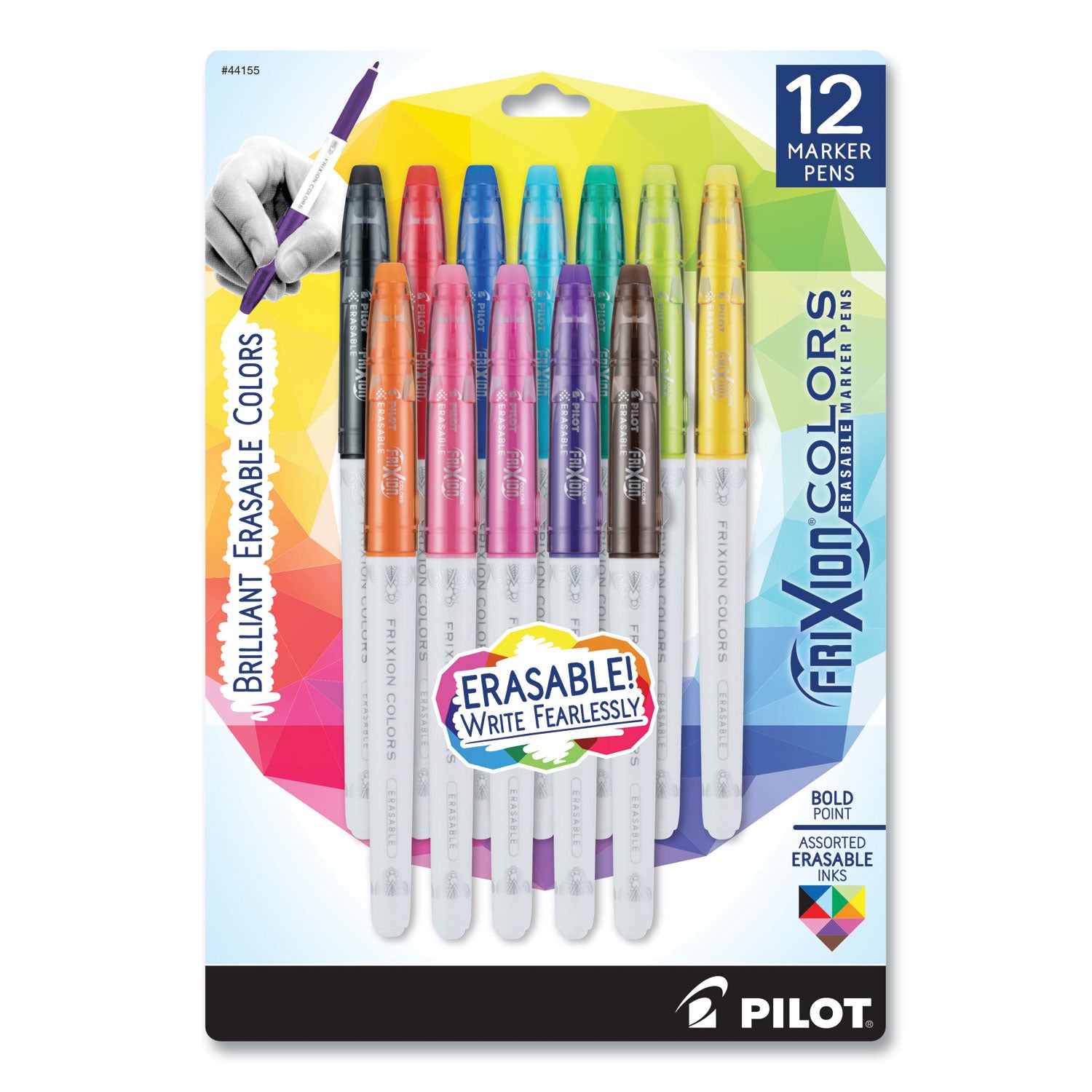 Pilot FriXion Colors Erasable Porous Point Pen, Stick, Bold 2.5 mm, 12 Assorted Ink and Barrel Colors, 12/Pack (44155)