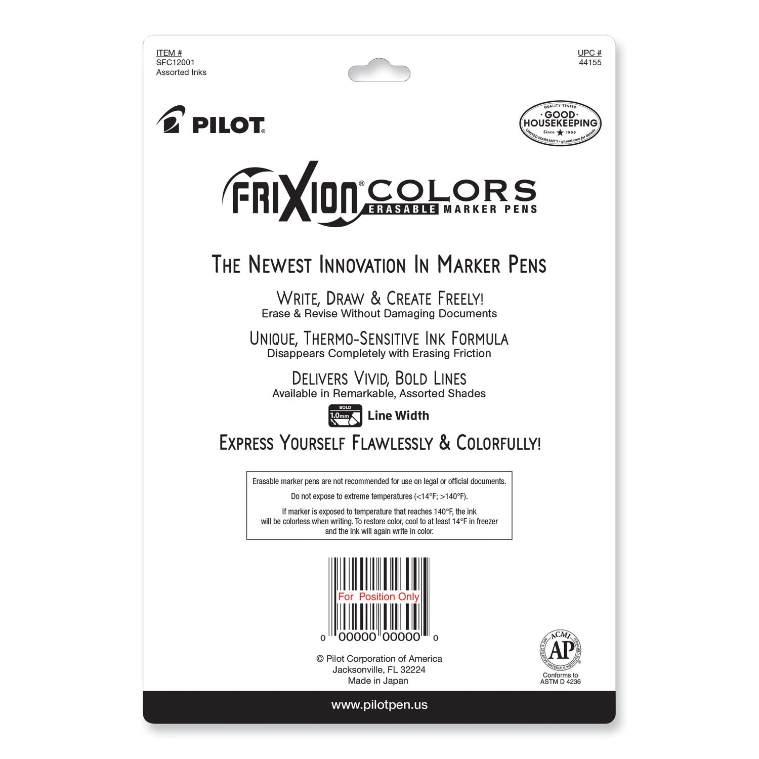 Pilot FriXion Colors Erasable Porous Point Pen, Stick, Bold 2.5 mm, 12 Assorted Ink and Barrel Colors, 12/Pack (44155)