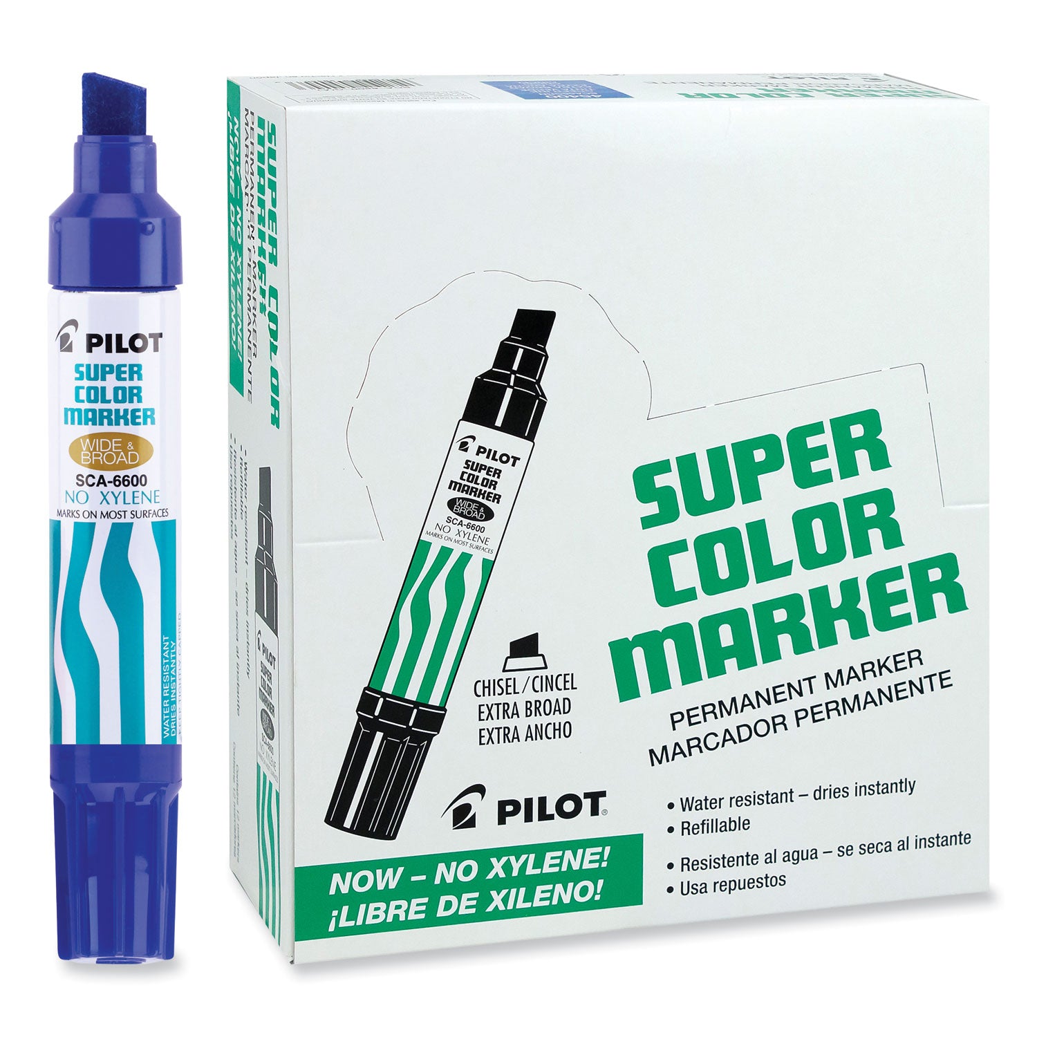 Pilot Jumbo Refillable Permanent Marker, Broad Chisel Tip, Blue (45200)
