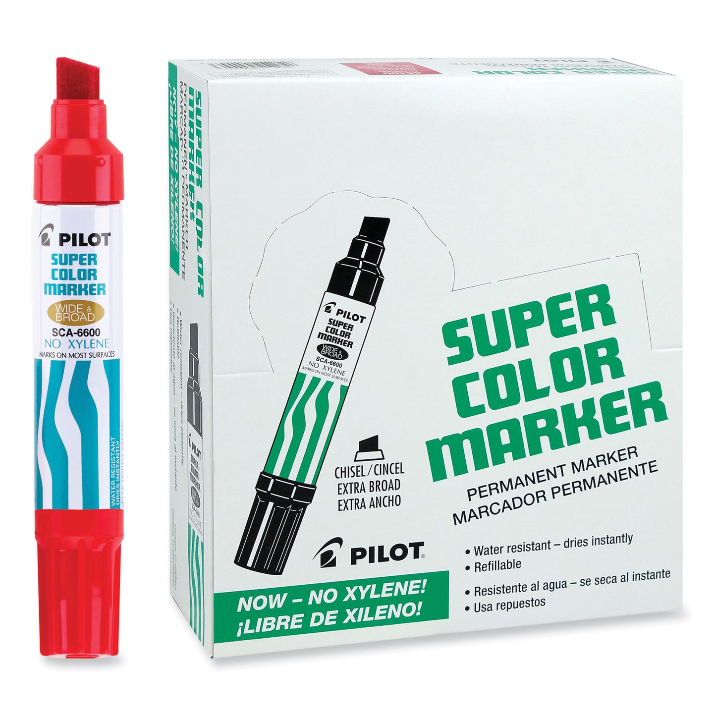 Pilot Jumbo Refillable Permanent Marker, Broad Chisel Tip, Red (45300)