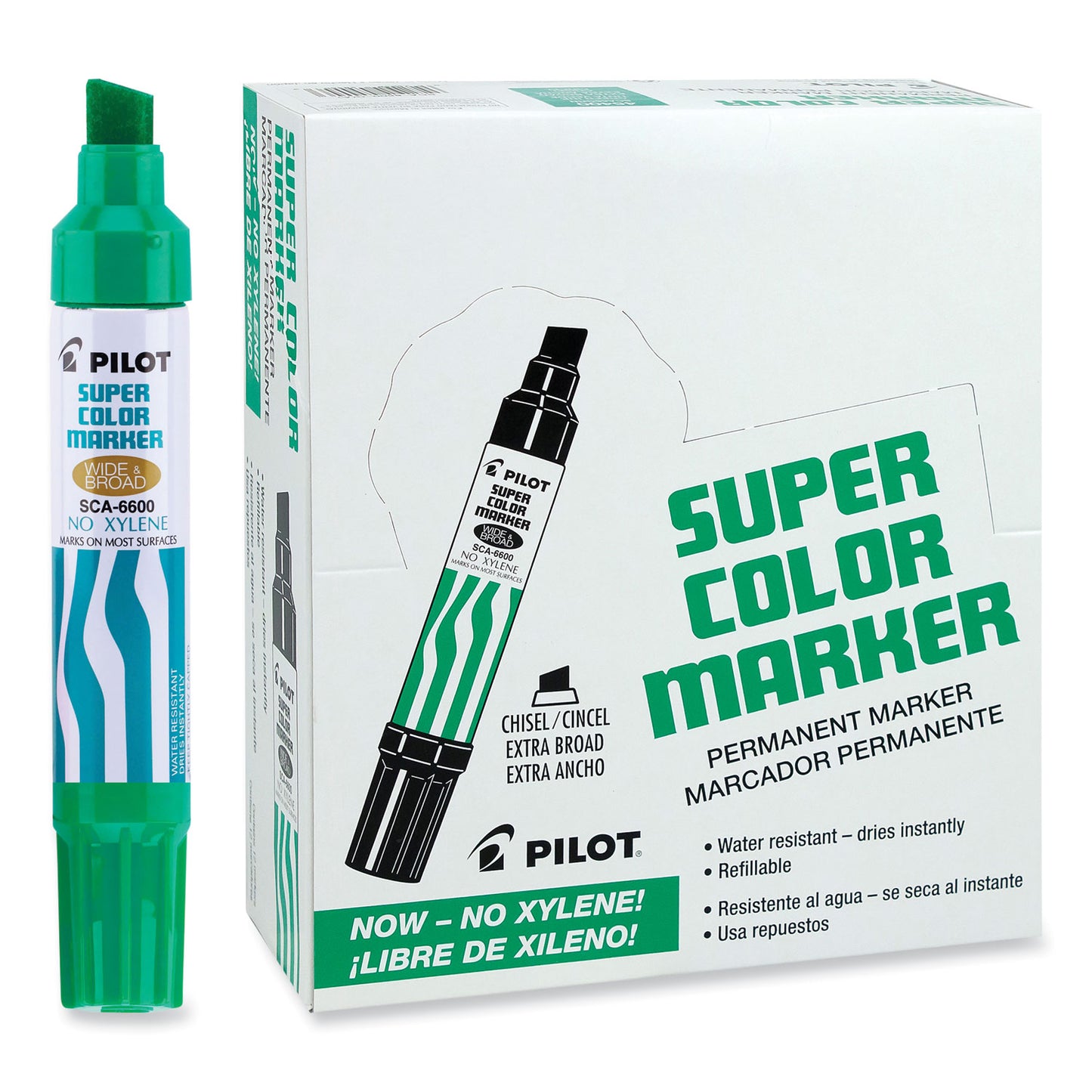 Pilot Jumbo Refillable Permanent Marker, Broad Chisel Tip, Green (45400)