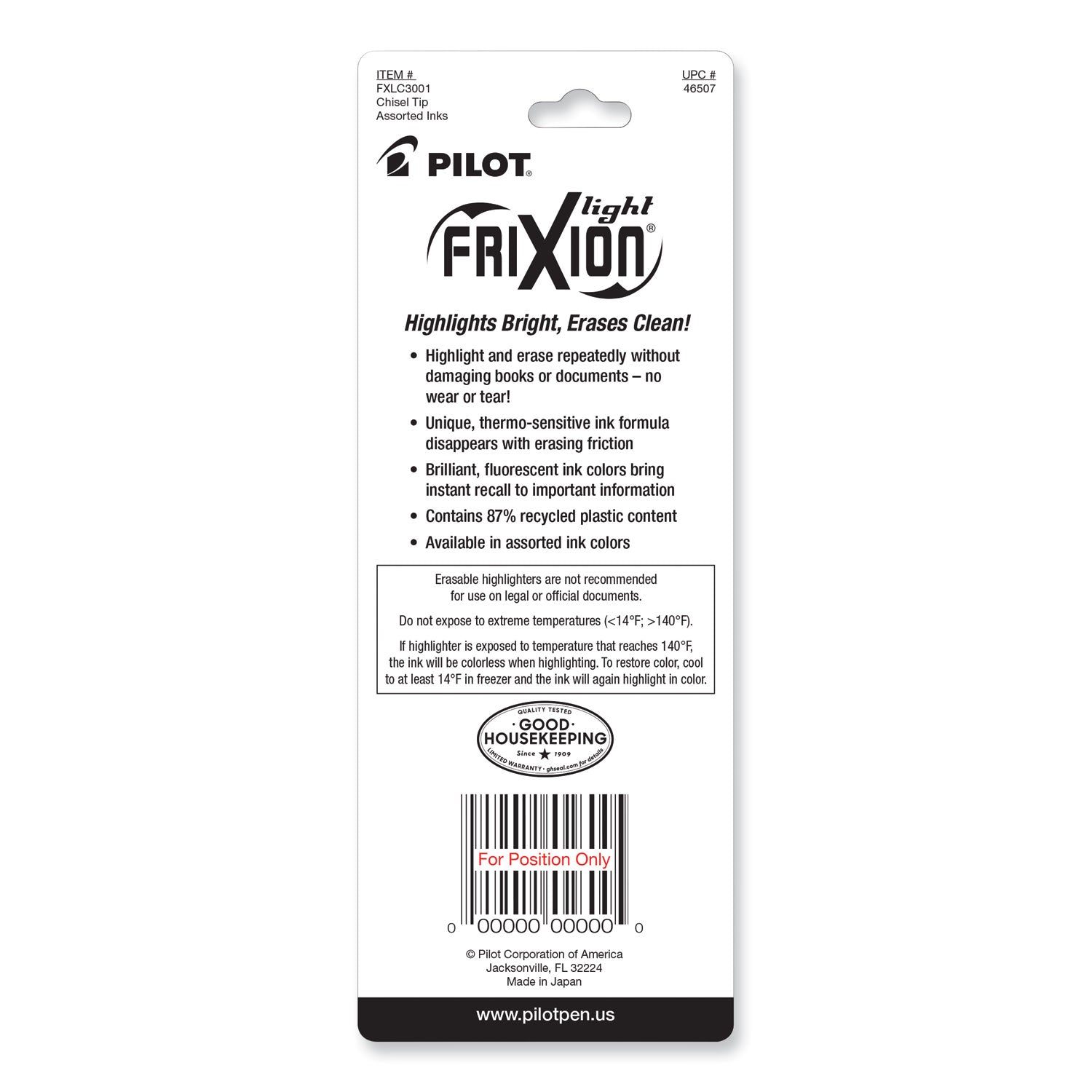 Pilot FriXion Light Erasable Highlighter, Assorted Ink Colors, Chisel Tip, Assorted Barrel Colors, 3/Pack (46507)