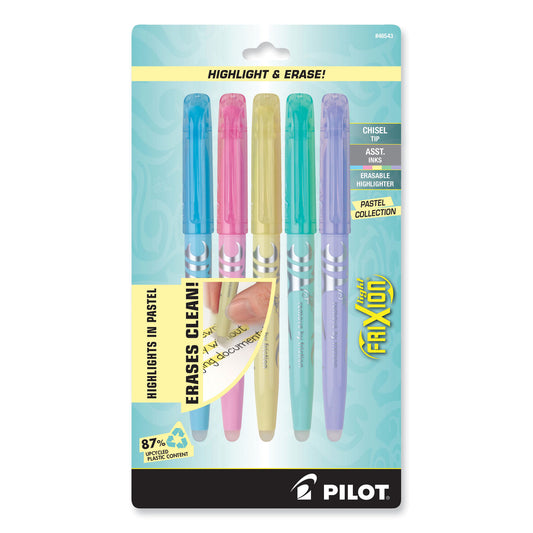 Pilot FriXion Light Pastel Collection Erasable Highlighters, Assorted Ink Colors, Chisel Tip, Assorted Barrel Colors, 5/Pack (46543)