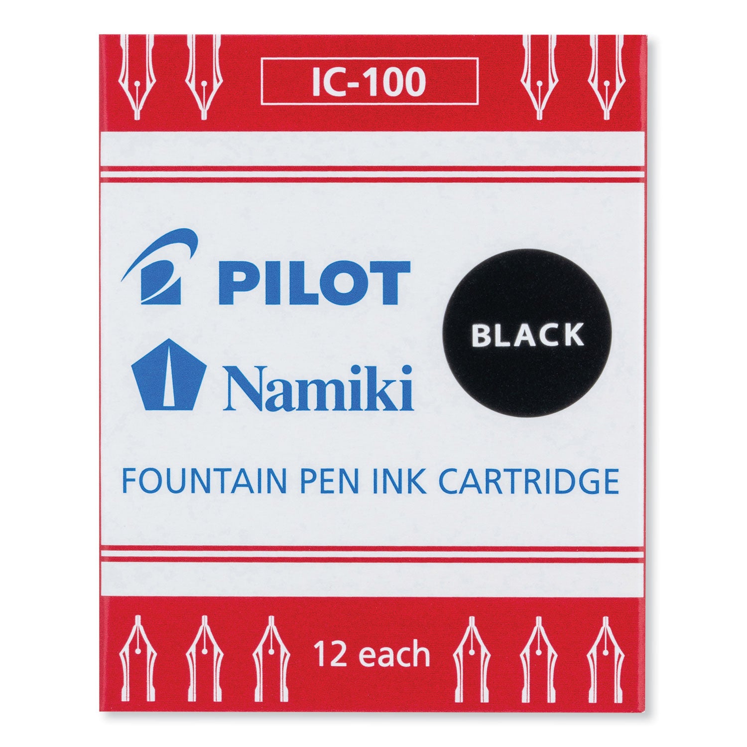 Pilot Plumix Fountain Pen Refill Cartridge, Black Ink, 12/Box (69100)
