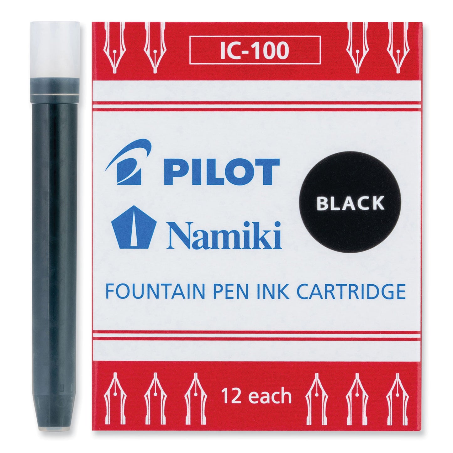 Pilot Plumix Fountain Pen Refill Cartridge, Black Ink, 12/Box (69100)