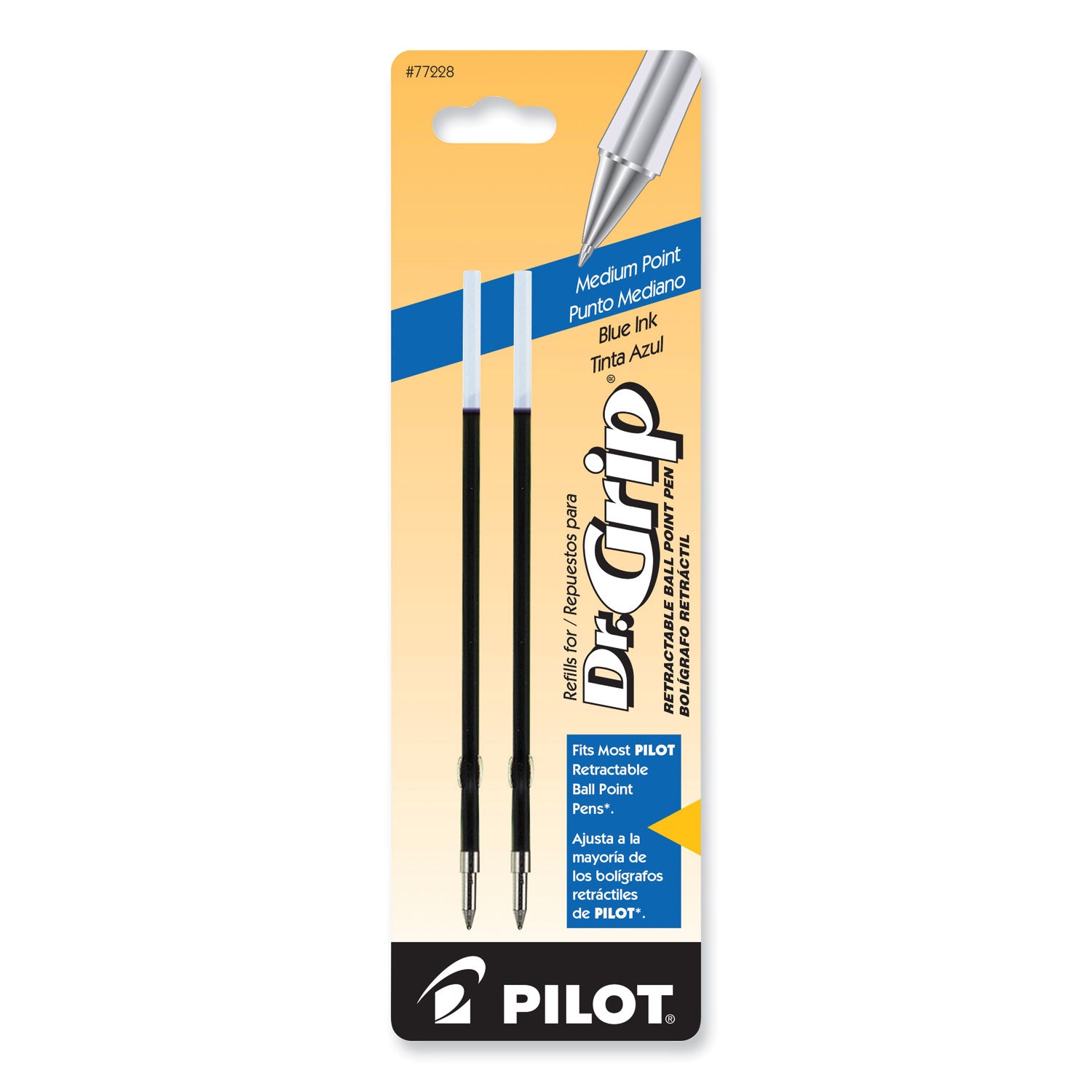 Pilot Refill for Dr. Grip, Easytouch, The Better, B2P and Rex Grip BeGreen Ballpoint Pens, Medium Conical Tip, Blue Ink, 2/Pack (77228)
