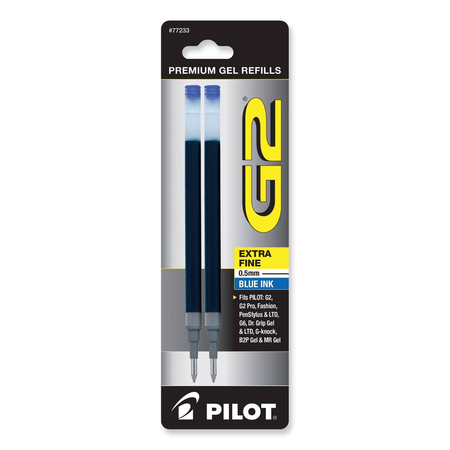 Refill for Pilot B2P, Dr Grip, G2, G6, MR Metropolitan, Precise BeGreen and Q7 Gel Pens, Extra-Fine Tip, Blue Ink, 2/Pack (77233)
