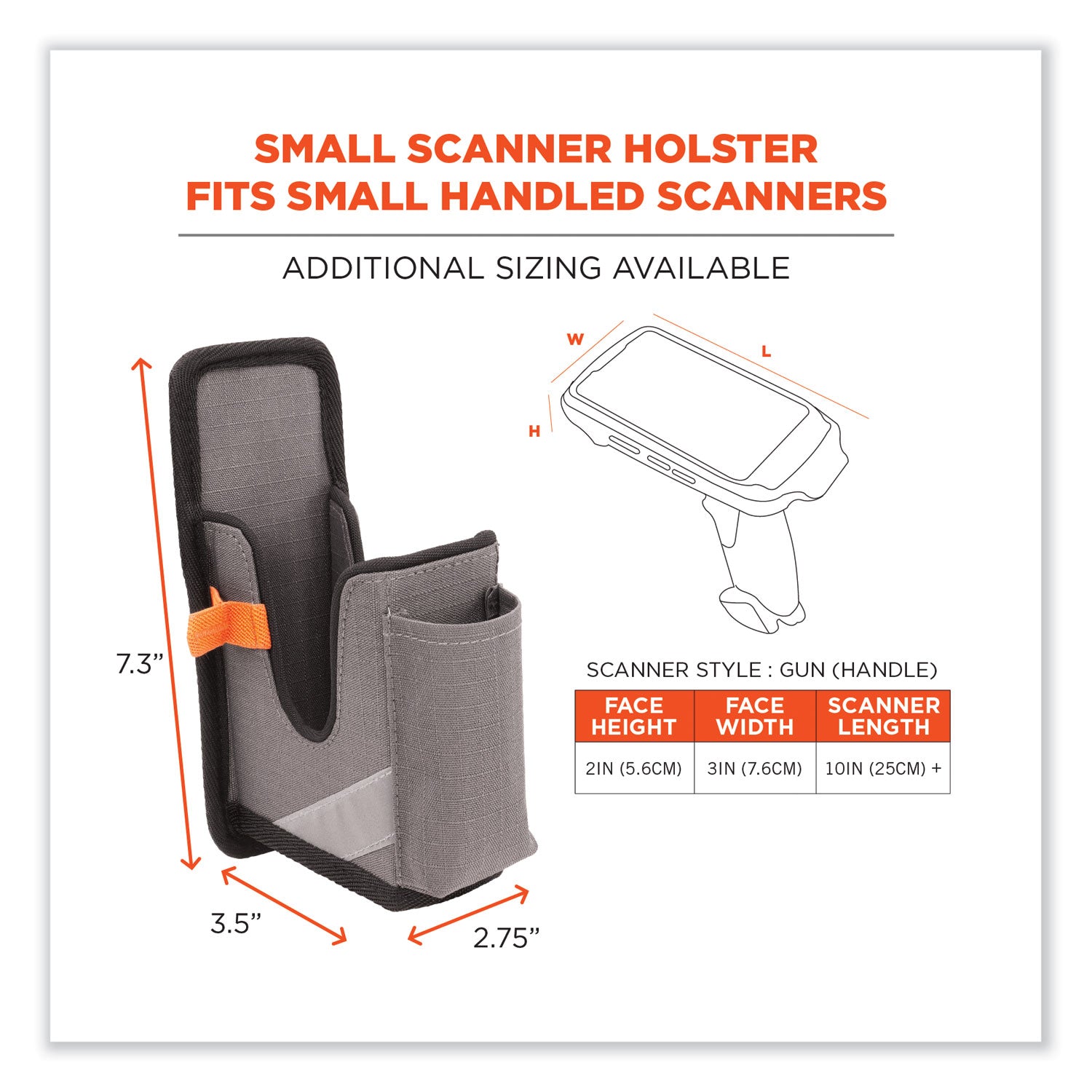 ergodyne Squids 5541 Handheld Barcode Scanner Holster with Belt Clip, 2 Compartments, 2.75 x 3.5 x 7.3, Polyester,Gray (19182)