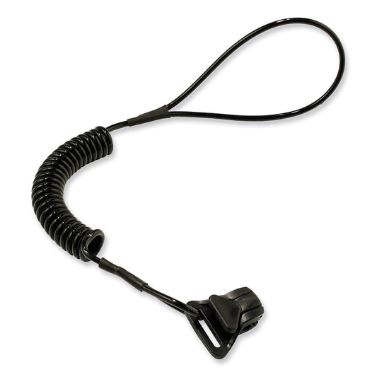 ergodyne Squids 3158 Coiled Lanyard with Clamp, 2 lb Max Working Capacity, 12" to 48" Long, Black (19158)