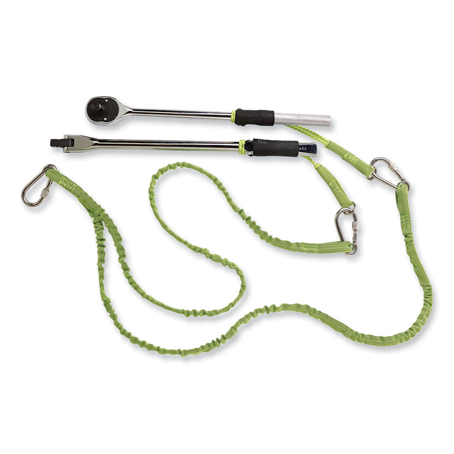 ergodyne Squids 3311 Twin-Leg Tool Lanyard with Three Carabiners, 15lb Max Working Capacity, 35" to 42" Long, Lime (19083)