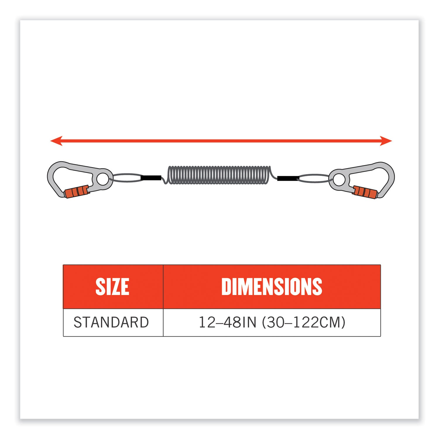 ergodyne Squids 3166 Coiled Tool Lanyard with Two Carabiners, 2 lb Max Working Capacity, 12" Long, Black (19162)