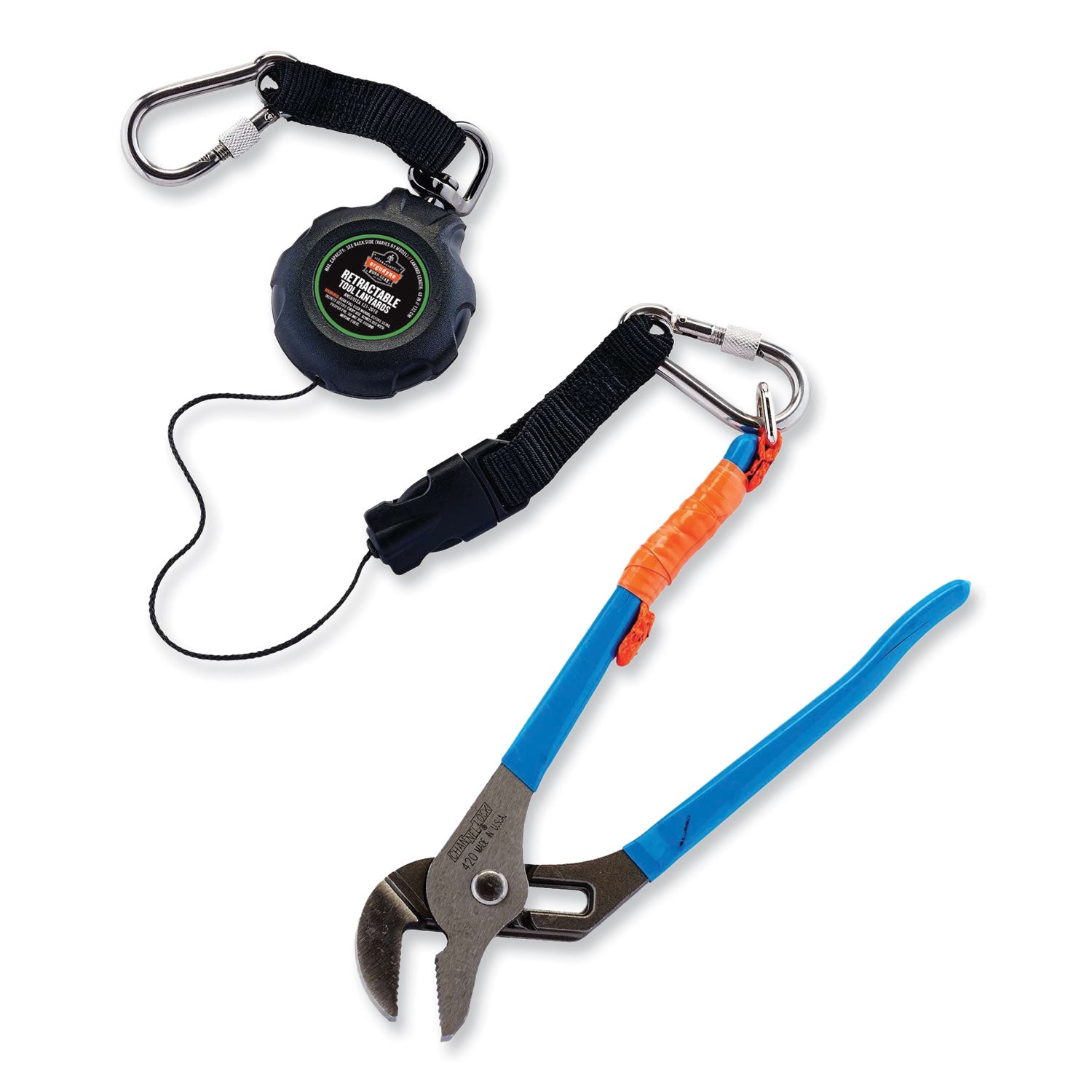 ergodyne Squids 3000 Retractable Tool Lanyard with Carabiner Anchor, 1 lb Working Capacity, 48" Long, Black (19300)