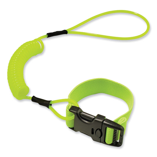 ergodyne Squids 3157 Coiled Lanyard with Buckle, 2 lb Max Working Capacity, 12" to 48" Long, Lime (19157)