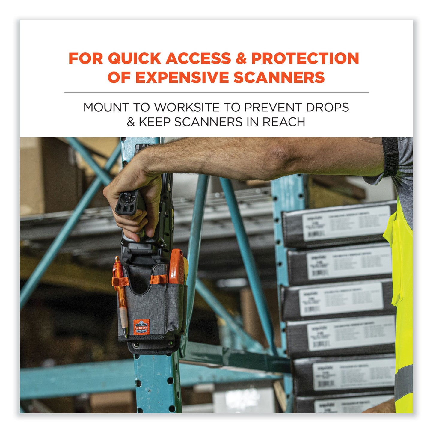 ergodyne Squids 5543 Handheld Barcode Scanner Mount Holder with Fastener Straps, 2 Compartments, 3.5 x 2.5 x 7.3, Gray (19185)