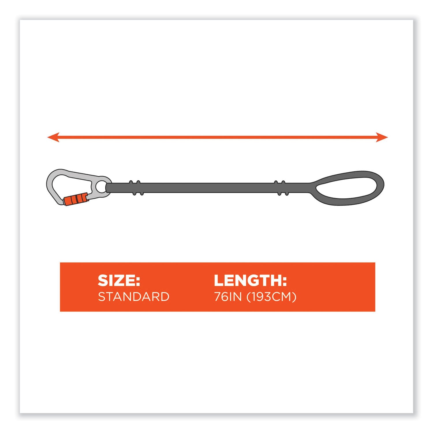 ergodyne Squids 3148 Tool Lanyard with XL Carabiner + Threaded Loop, 80 lb Max Working Capacity, 76" Long, Orange/Black (19148)