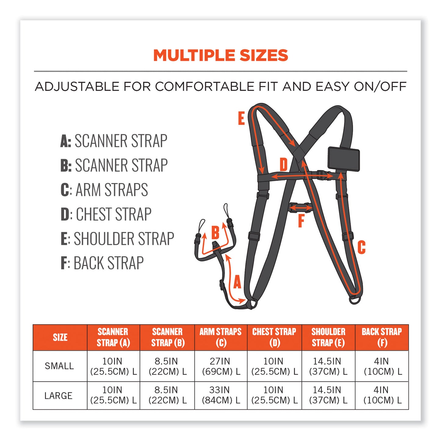 ergodyne Squids 3138 Padded Barcode Scanner Lanyard Harness, 27" Arm Straps, 18.5" Lanyard, Black/Orange/Gray (19188)