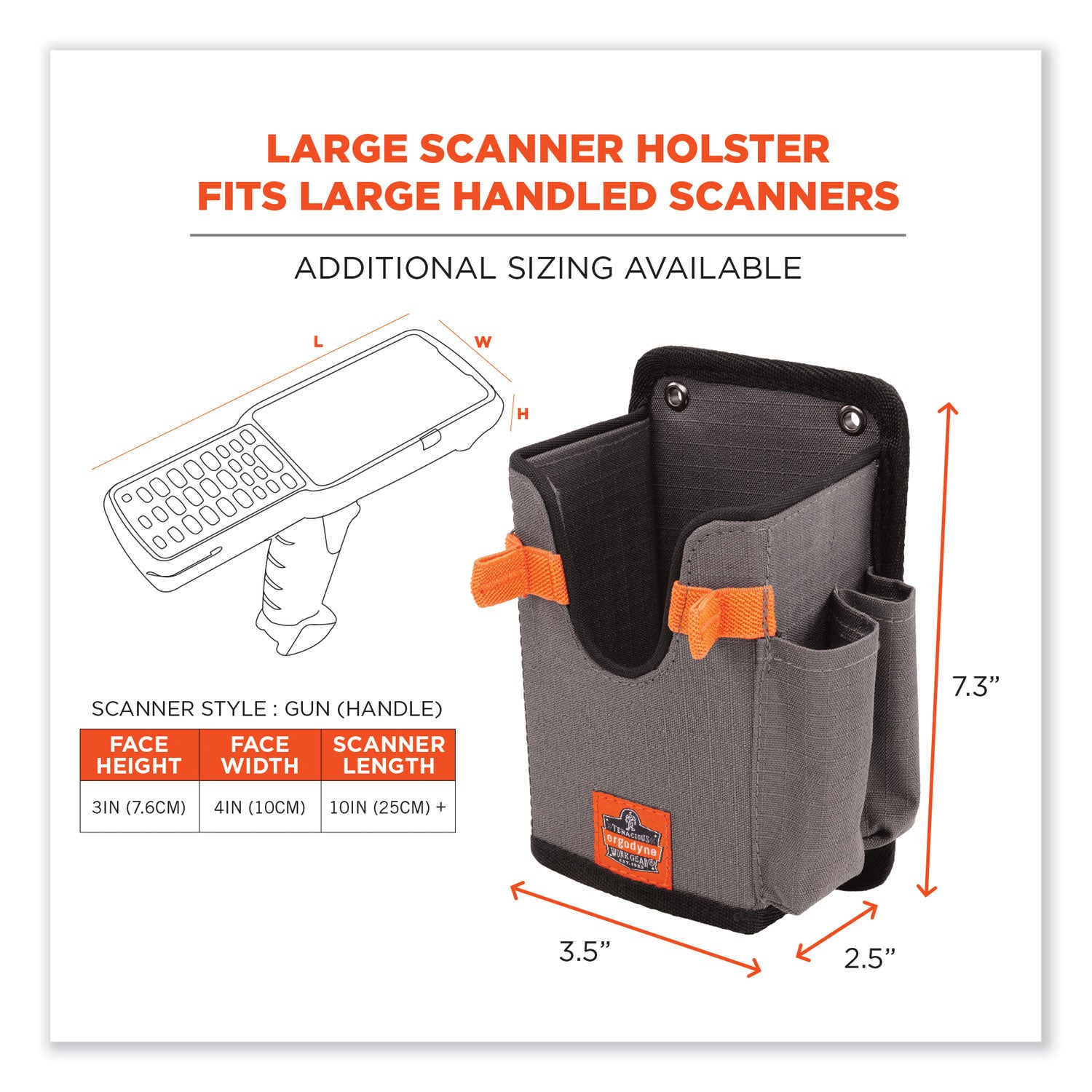 ergodyne Squids 5543 Handheld Barcode Scanner Mount Holder with Fastener Straps, 2 Compartments, 3.5 x 2.5 x 7.3, Gray (19185)