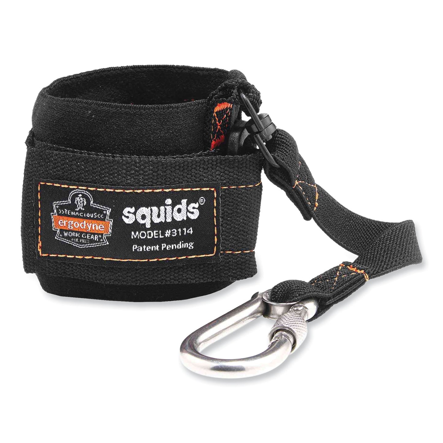 ergodyne Squids 3114 Pull-On Wrist Lanyard with Stainless Steel Carabiner, 3lb Max Working Capacity, 7.5" Long, Black (19056)