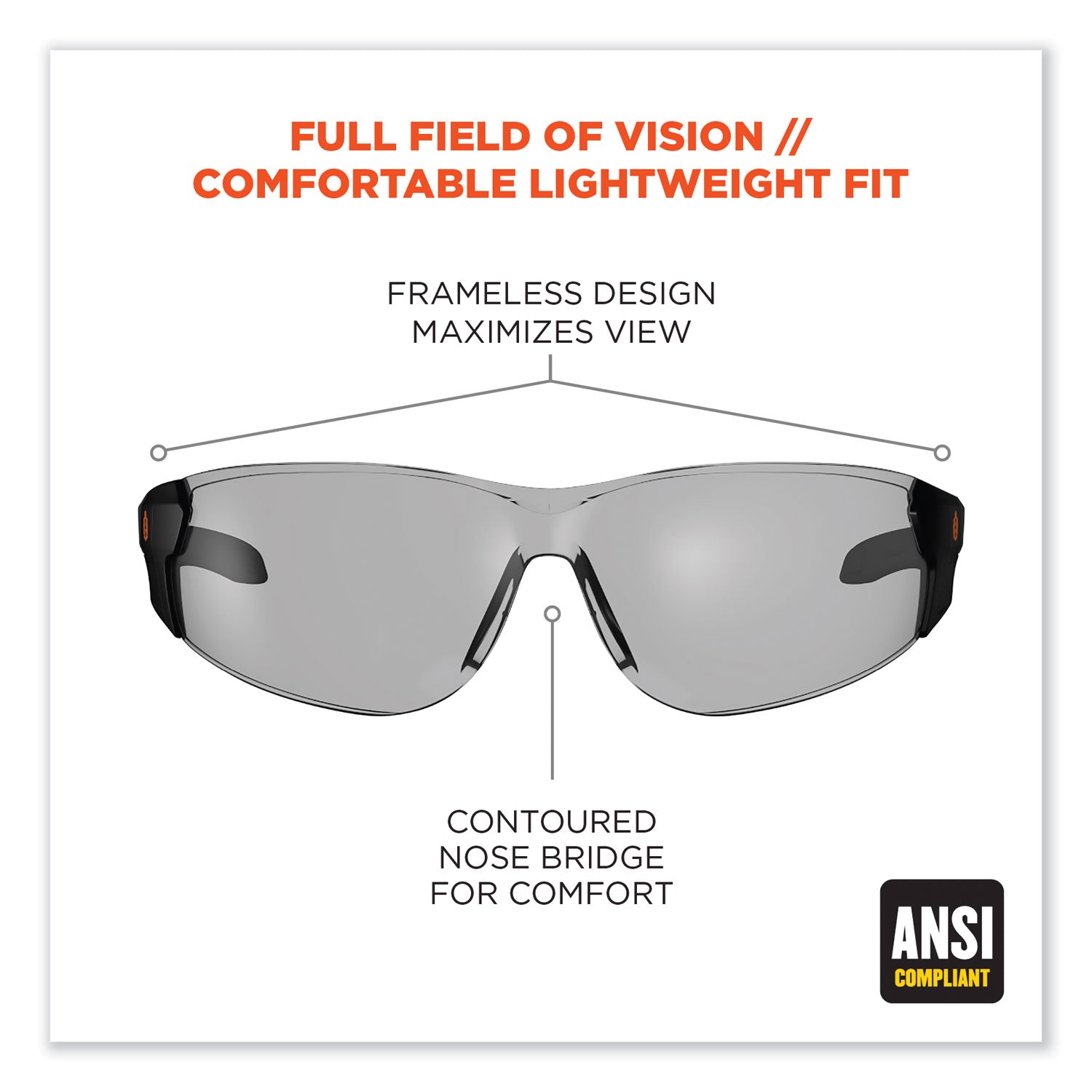 ergodyne Skullerz Saga Frameless Safety Glasses, Black Nylon Impact Frame, Anti-Fog Indoor/Outdoor Polycarbonate Lens (59183)