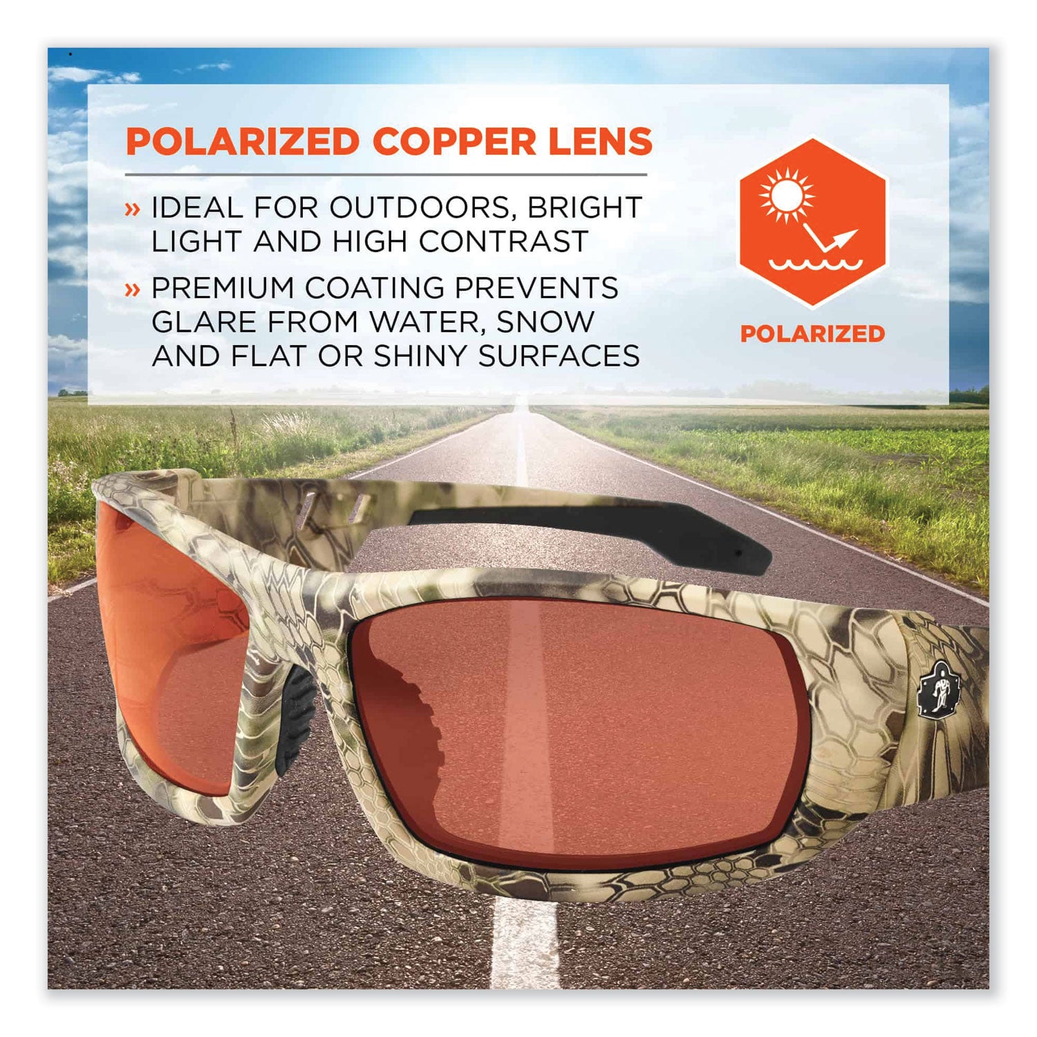 ergodyne Skullerz Odin Safety Glasses, Kryptek Highlander Nylon Impact Frame, Polrizd Copper Polycarbonate Lens (50321)