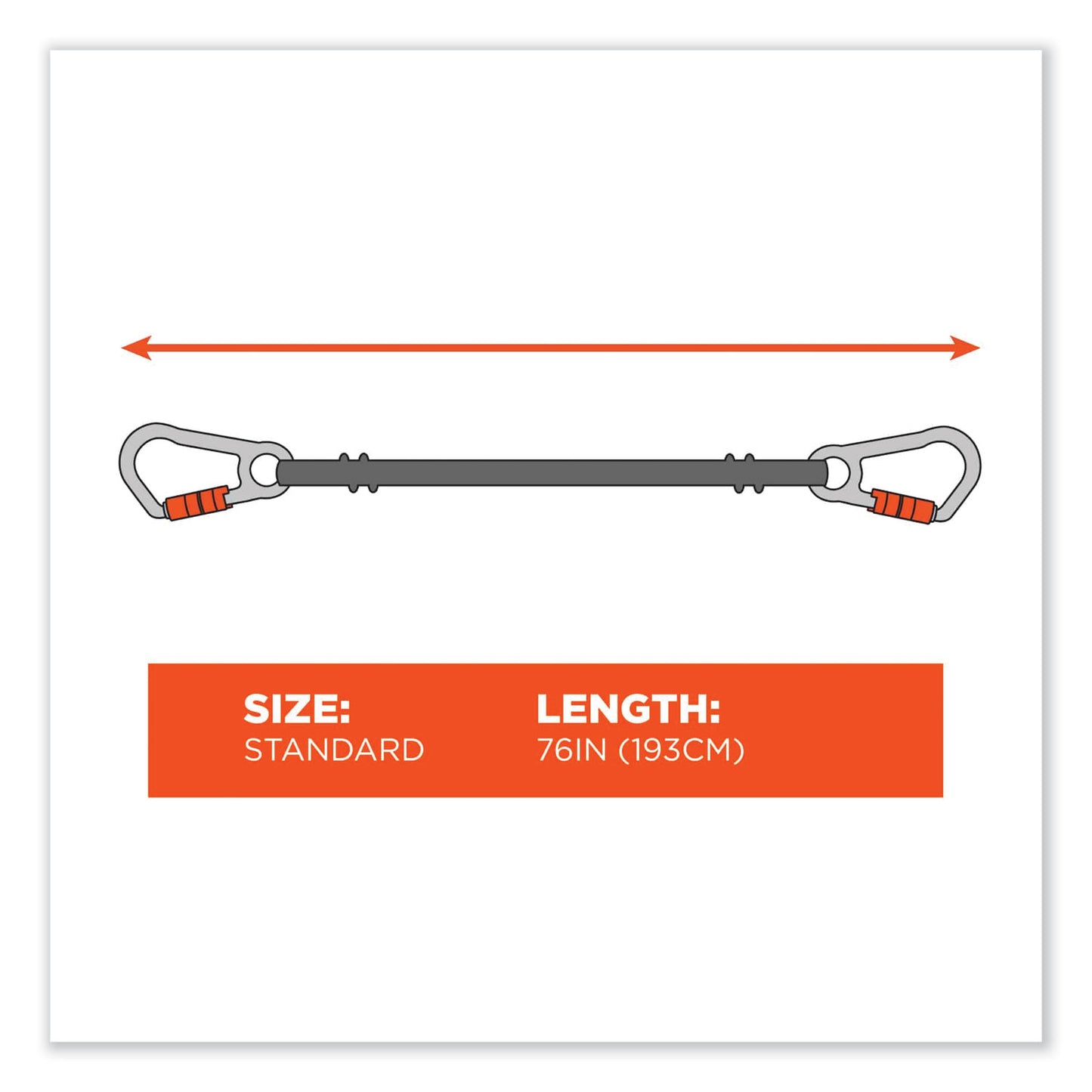 ergodyne Squids 3149 Tool Lanyard with XL + Swivel Carabiners, 80 lb Max Work Capacity, 76" Long, Orange/Black (19149)