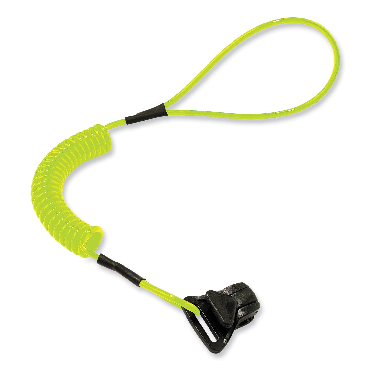 ergodyne Squids 3158 Coiled Lanyard with Clamp, 2 lb Max Working Capacity, 12" to 48" Long, Lime (19159)