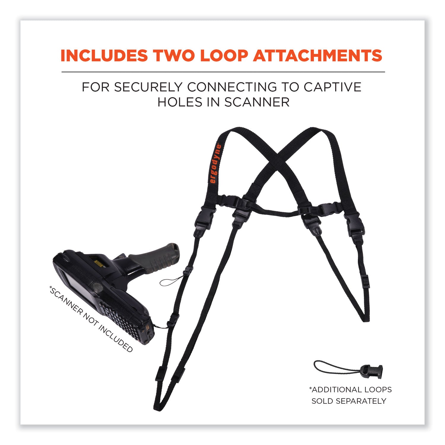 ergodyne Squids 3132 Barcode Scanner Lanyard Harness, X-Large: 23" Arm Strap, 46" Lanyard Strap, Black (19170)