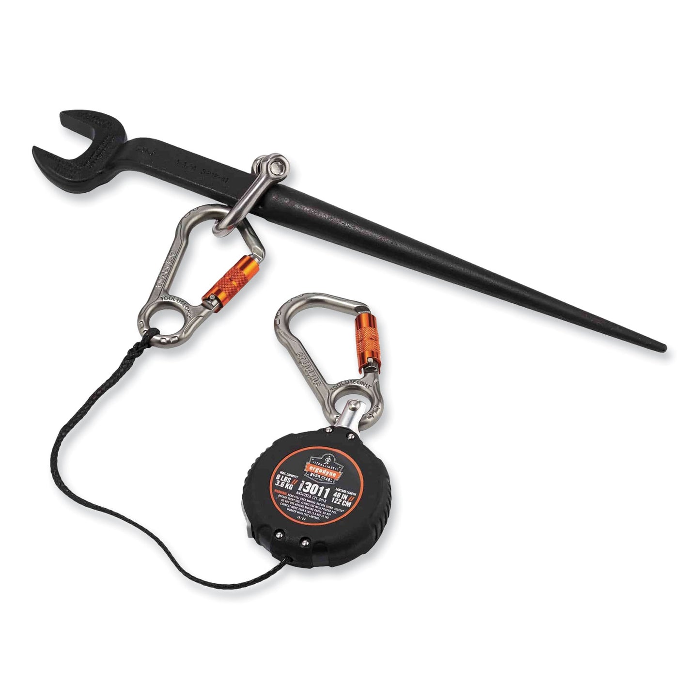 ergodyne Squids 3011 Retractable Lanyard with Tool + Swivel Anchor Carabiners, 8 lb Max Working Capacity, 48" Long, Black (19311)