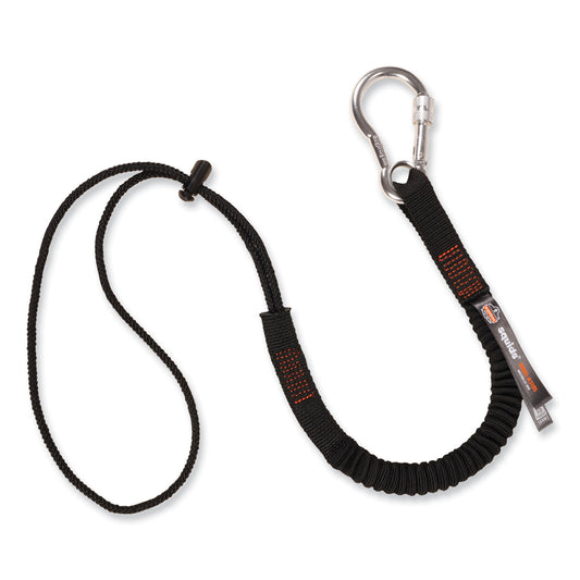 ergodyne Squids 3105 Tool Lanyard with Aluminum Carabiner + Cinch-Loop, 15 lb Max Working Capacity, 32" to 48" Long, Black, 10/Pack (19010)