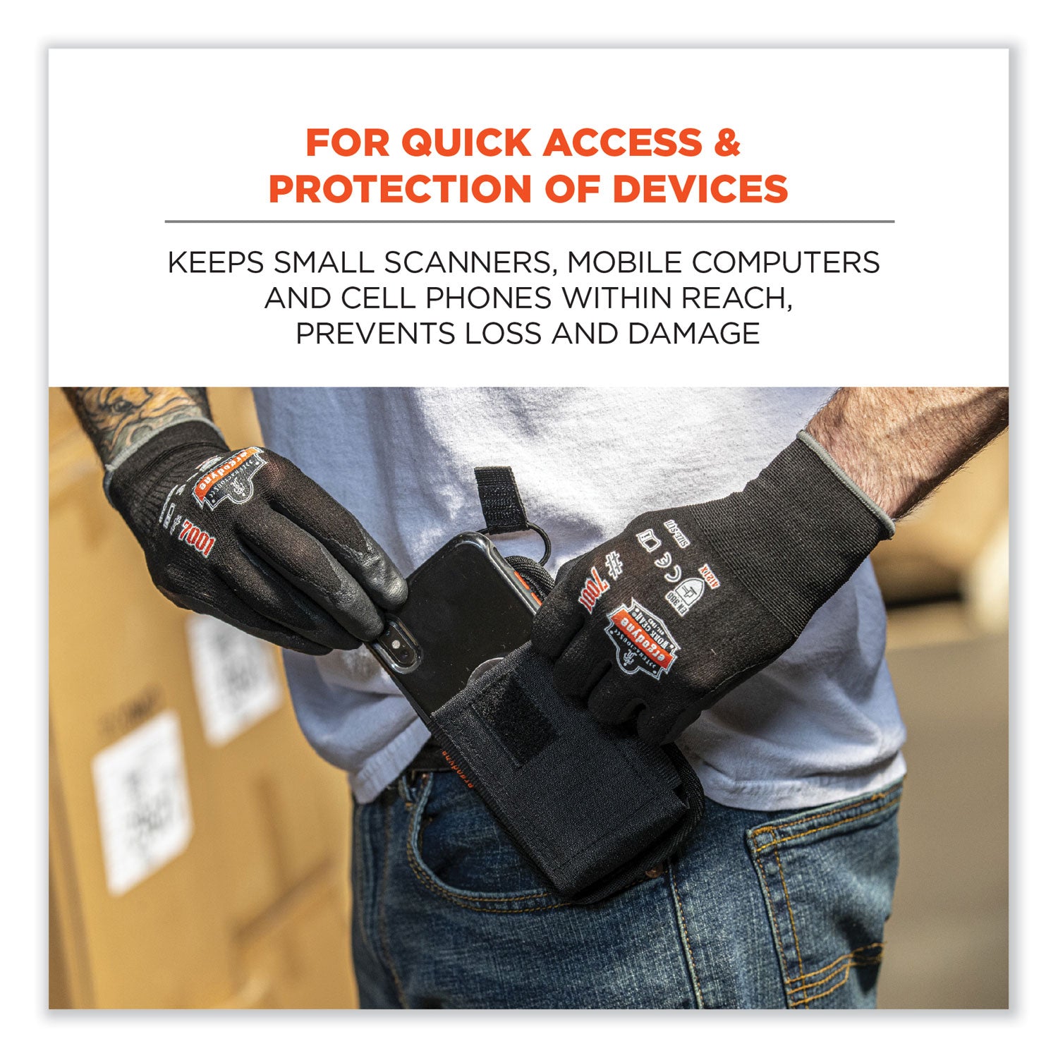 ergodyne Squids 5542 Phone Style Scanner Holster with Belt Loop, Large, 1 Compartment, 3.75 x 1.25 x 6.5, Polyester, Gray (19192)