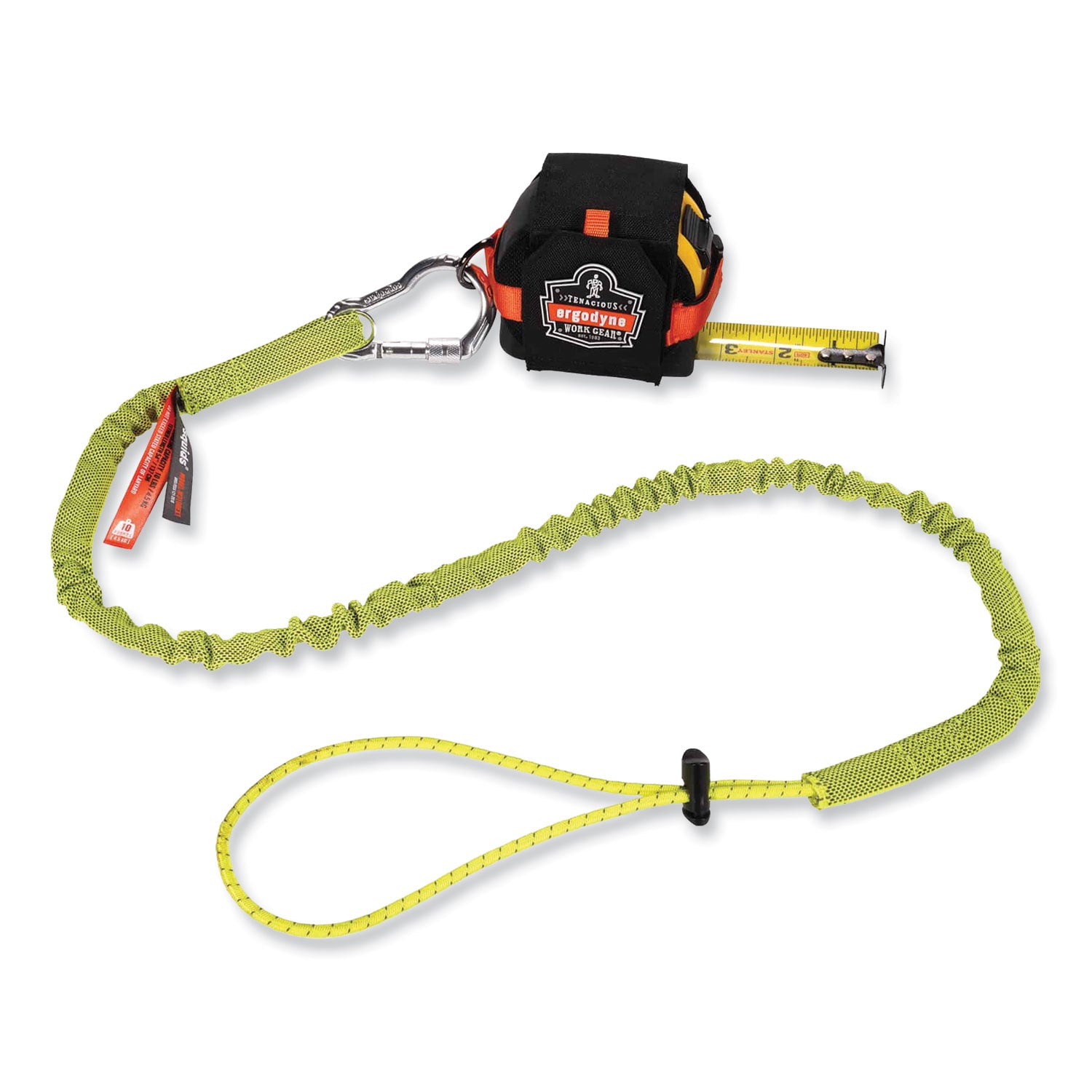 ergodyne Squids 3100 Lanyard with Aluminum Carabiner + Cinch-Loop, 10 lb Max Working Capacity, 42" to 54" Long, Lime (19013)